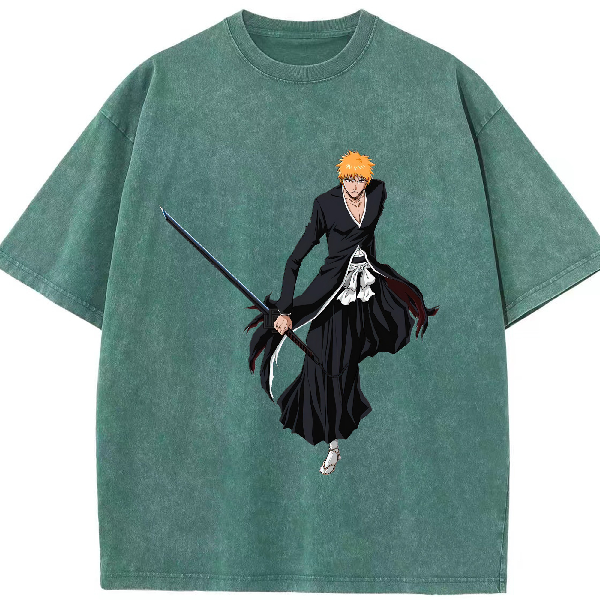 （画像用） ブリーチ 黒崎一護（くろさき いちご）BLEACH Kurosaki Ichigo 綿100% ヴィンテージ風 半袖Tシャツ（フロントプリント）